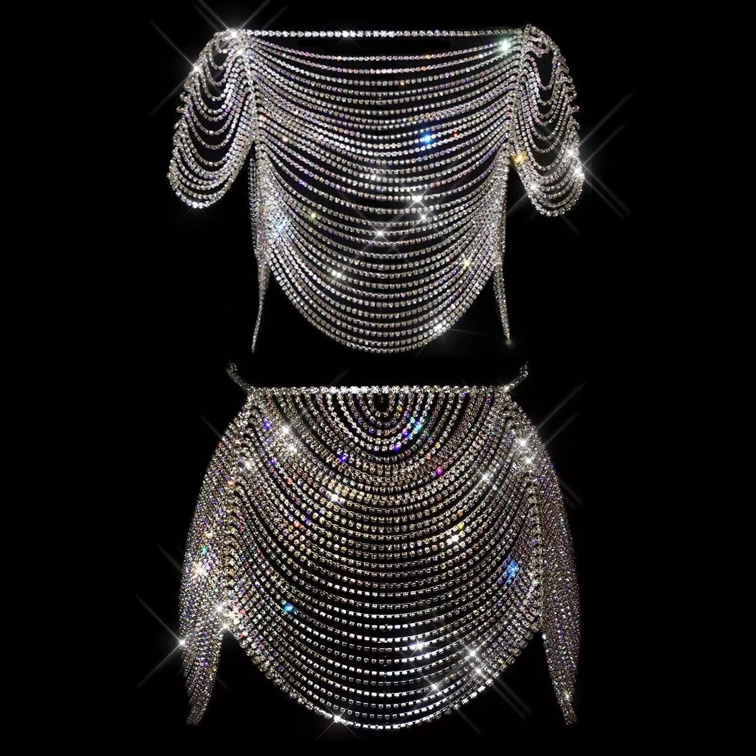 Swarovski Crystal Rhinestone Bling Flapper Top &amp; Skirt