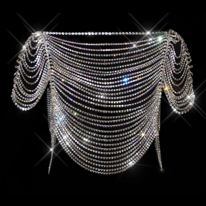 Swarovski Crystal Rhinestone Bling Flapper Top &amp; Skirt