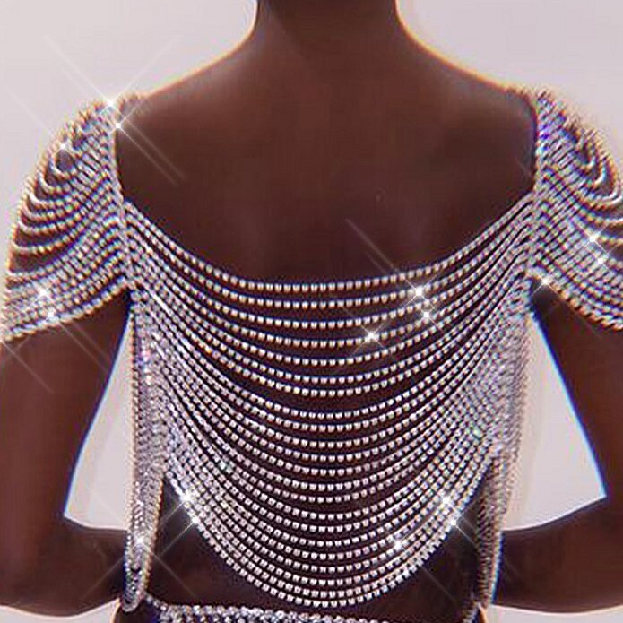 Swarovski Crystal Rhinestone Bling Flapper Top &amp; Skirt
