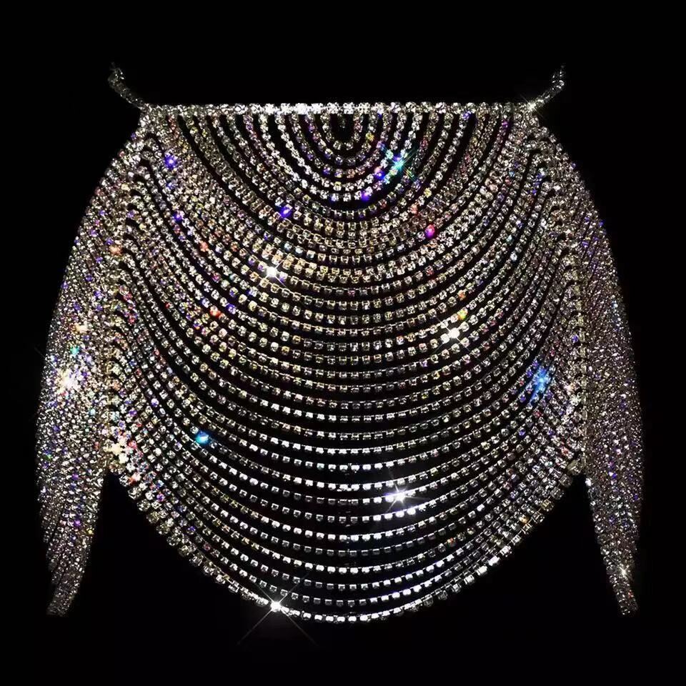 Swarovski Crystal Rhinestone Bling Flapper Top &amp; Skirt