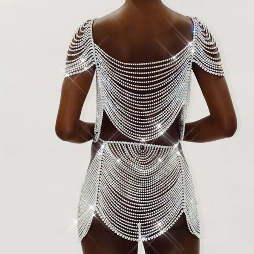 Swarovski Crystal Rhinestone Bling Flapper Top &amp; Skirt