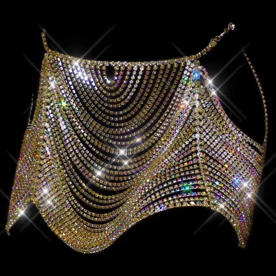 Swarovski Crystal Rhinestone Bling Flapper Top &amp; Skirt