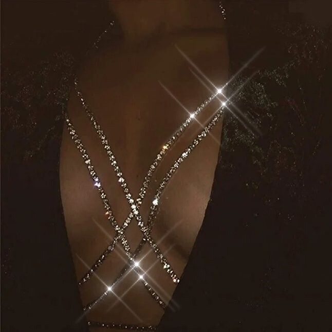 Swarovski Crystal Rhinestone Bling Body Bra Chain