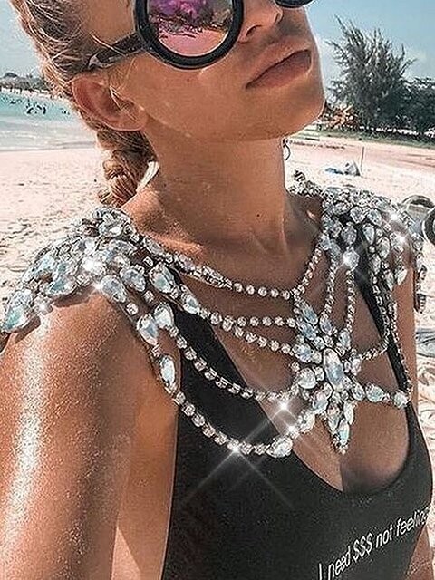 Swarovski Crystal Rhinestone Bling Shoulder Necklace