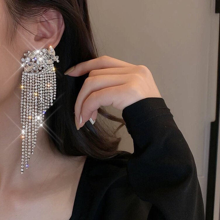 Swarovski Crystal Rhinestone Bling Tassel Earrings