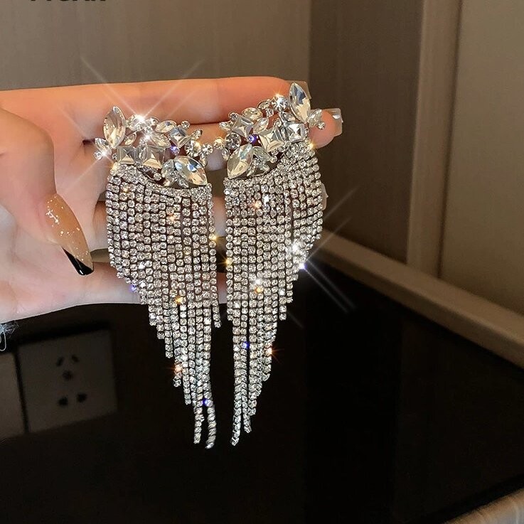 Swarovski Crystal Rhinestone Bling Tassel Earrings
