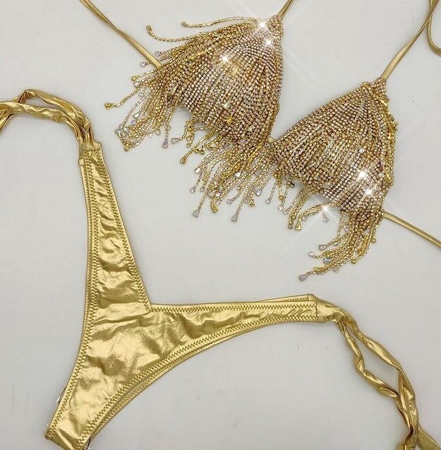 Swarovski Crystal Rhinestone Bling Tassel Bikini