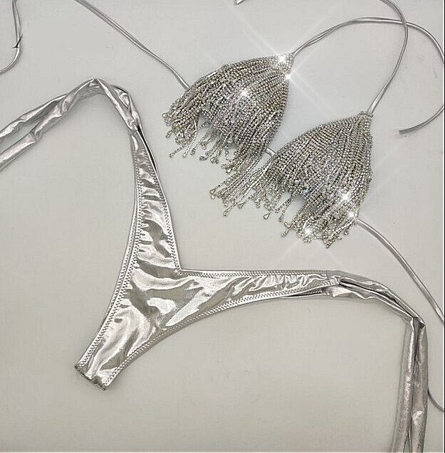 Swarovski Crystal Rhinestone Bling Tassel Bikini