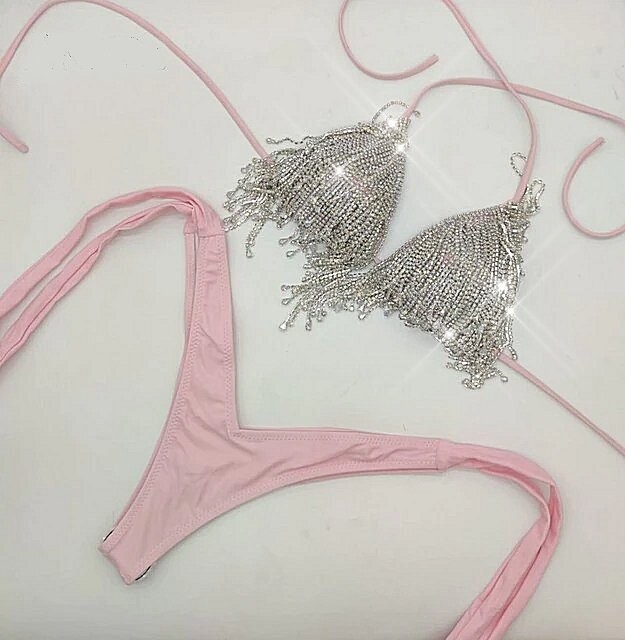 Swarovski Crystal Rhinestone Bling Tassel Bikini