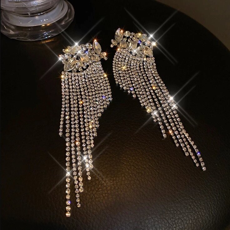 Swarovski Crystal Rhinestone Bling Tassel Earrings