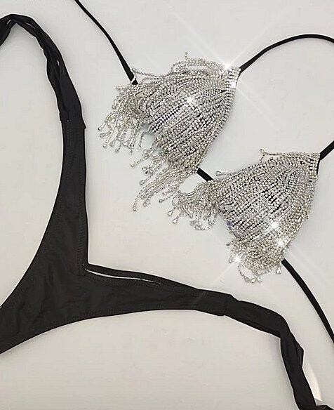 Swarovski Crystal Rhinestone Bling Tassel Bikini