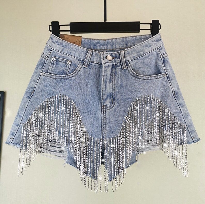 Swarovski Crystal Rhinestone Bling Denim Jean Shorts