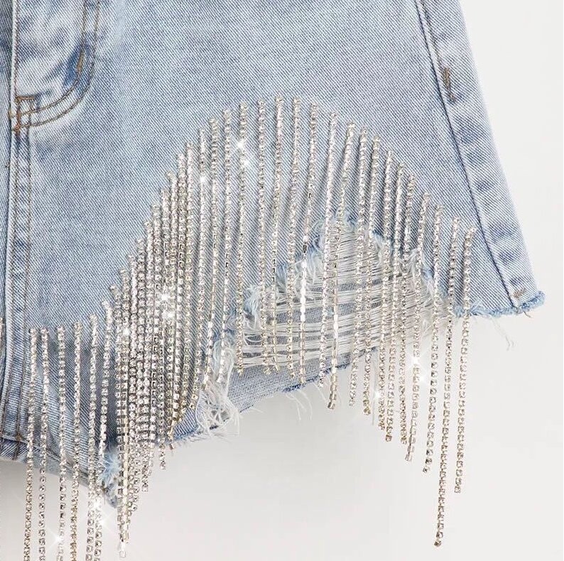 Swarovski Crystal Rhinestone Bling Denim Jean Shorts