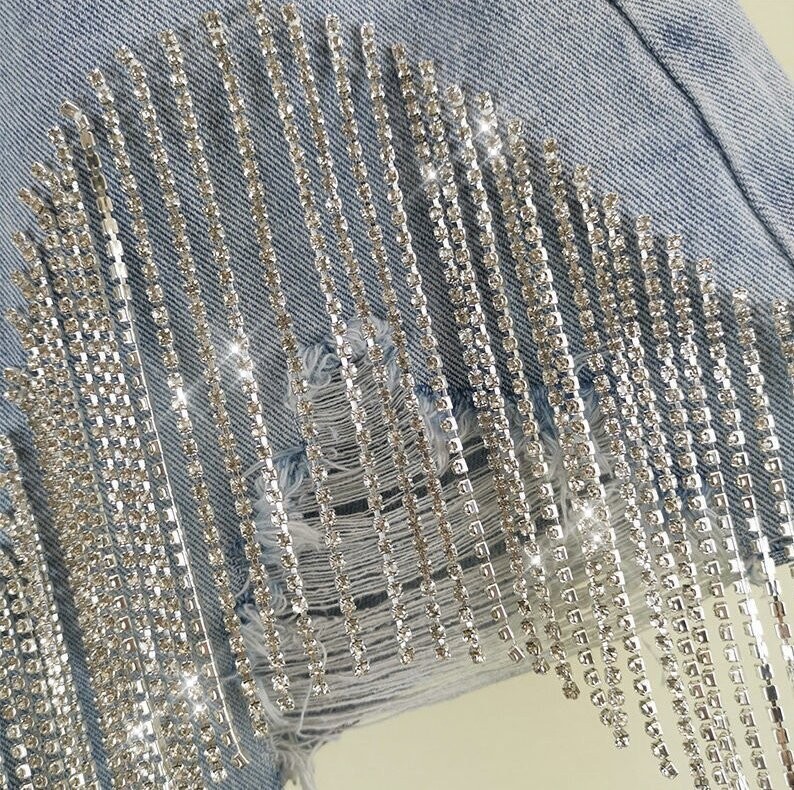 Swarovski Crystal Rhinestone Bling Denim Jean Shorts