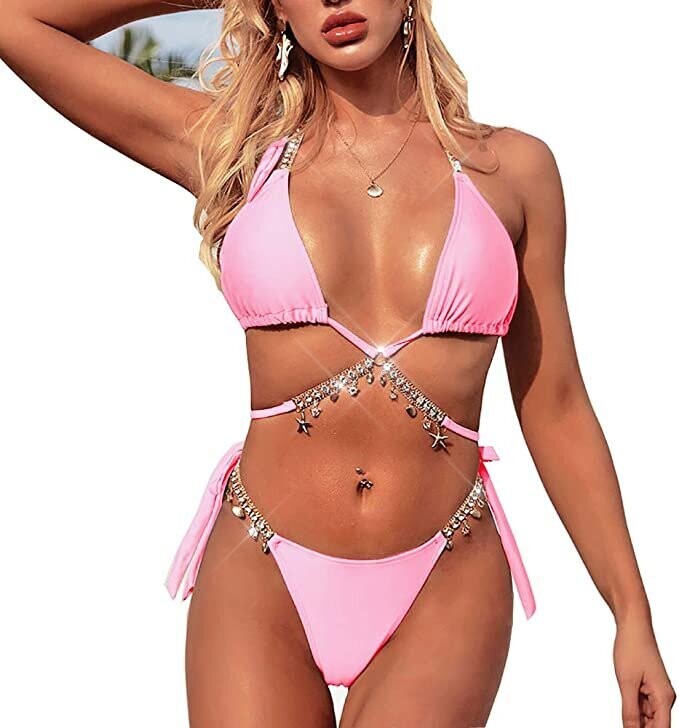 Swarovski Crystal Rhinestone Blue Bling Bikini Swimsuit