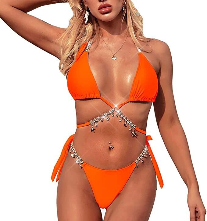 Swarovski Crystal Rhinestone Blue Bling Bikini Swimsuit