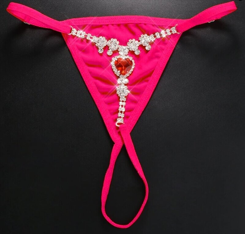 Swarovski Crystal Rhinestone Bling Heart Thong Panties