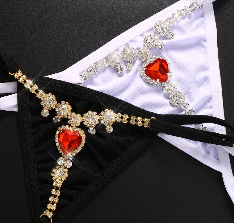 Swarovski Crystal Rhinestone Bling Heart Thong Panties