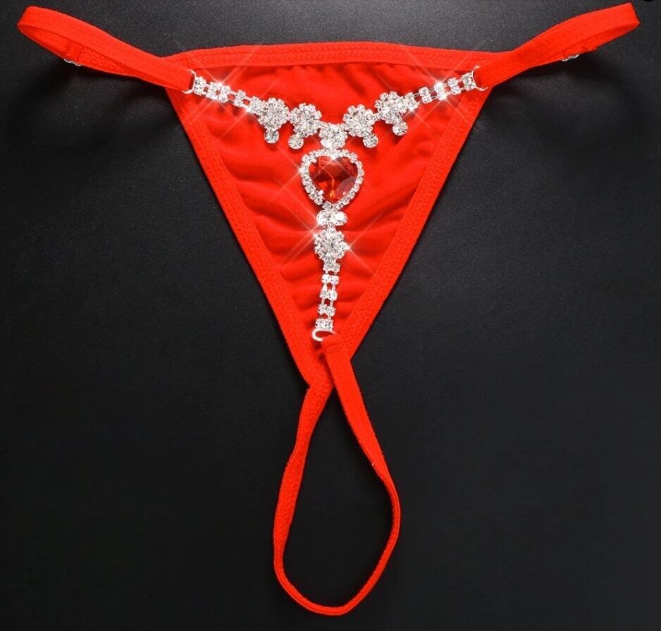 Swarovski Crystal Rhinestone Bling Heart Thong Panties