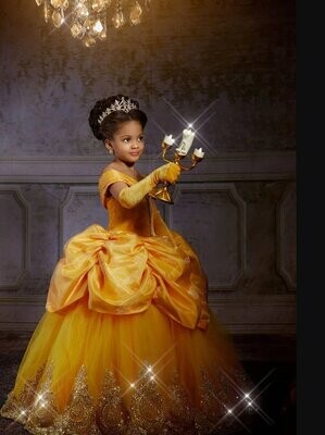 Yellow Belle Gown Crystal Rhinestone Sequins Bling Flower Girl Dress