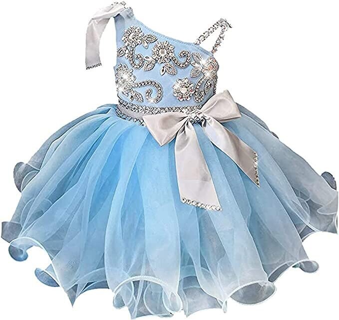 Cinderella Light Blue Crystal Rhinestone Sequins Bling Flower Girl Dress