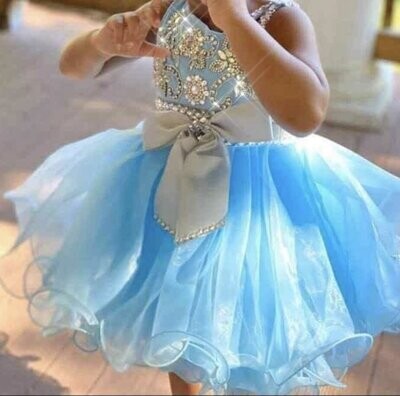 Cinderella Light Blue Crystal Rhinestone Sequins Bling Flower Girl Dress