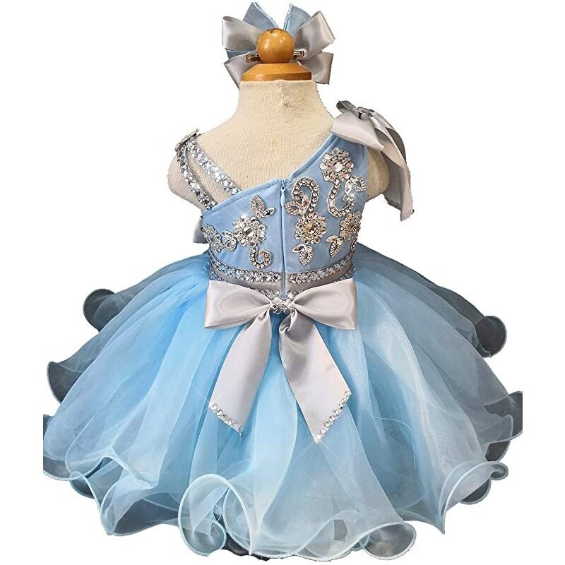 Cinderella Light Blue Crystal Rhinestone Sequins Bling Flower Girl Dress