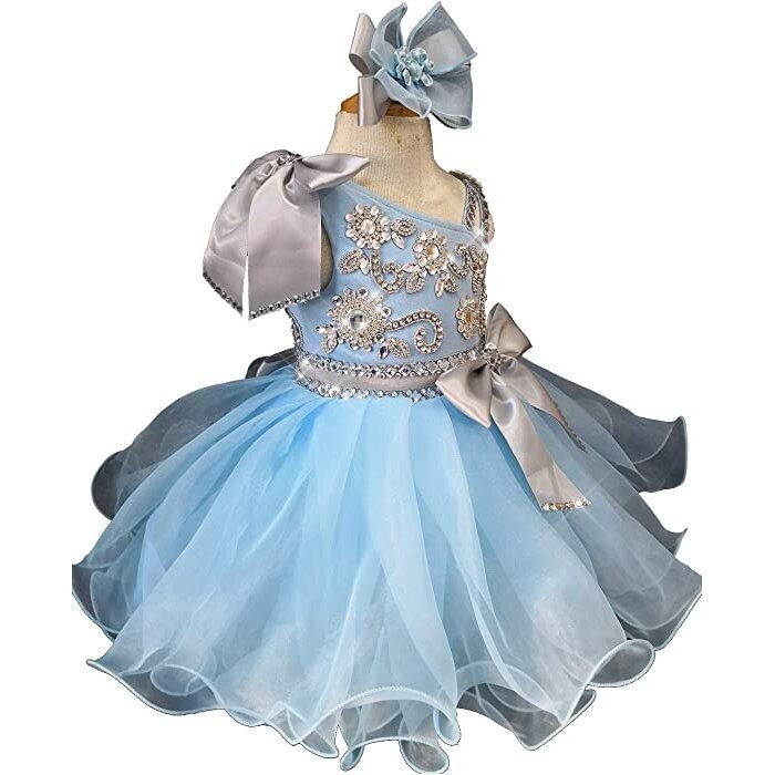 Cinderella Light Blue Crystal Rhinestone Sequins Bling Flower Girl Dress