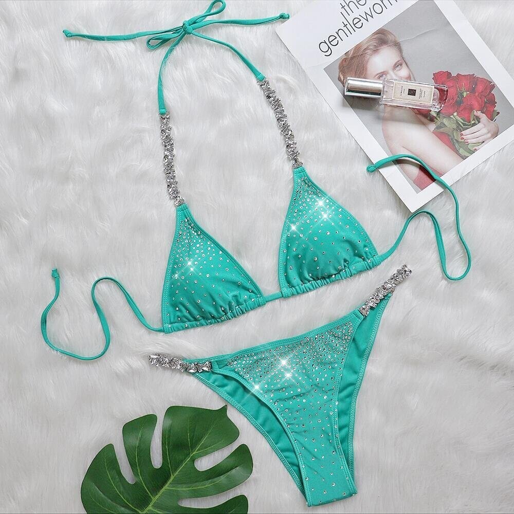 Swarovski Crystal Rhinestone Bling Bikini Swimsuit