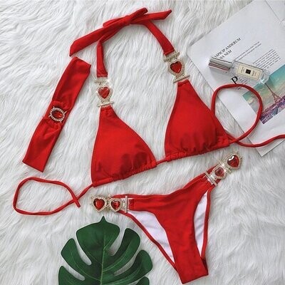 Swarovski Crystal Rhinestone Red Bling Bikini Swimsuit