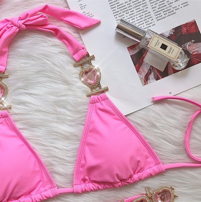 Swarovski Crystal Rhinestone Pink Bling Bikini Swimsuit