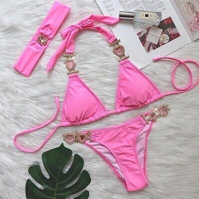 Swarovski Crystal Rhinestone Pink Bling Bikini Swimsuit