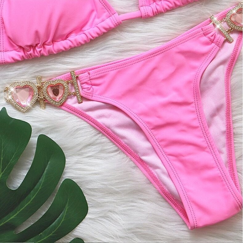 Swarovski Crystal Rhinestone Pink Bling Bikini Swimsuit