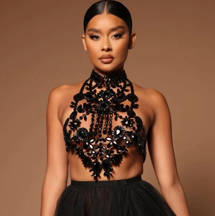 Swarovski Crystal Rhinestone Bling Halter Top