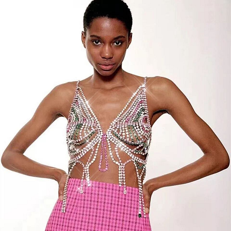 Swarovski Crystal Rhinestone Bling Halter Top