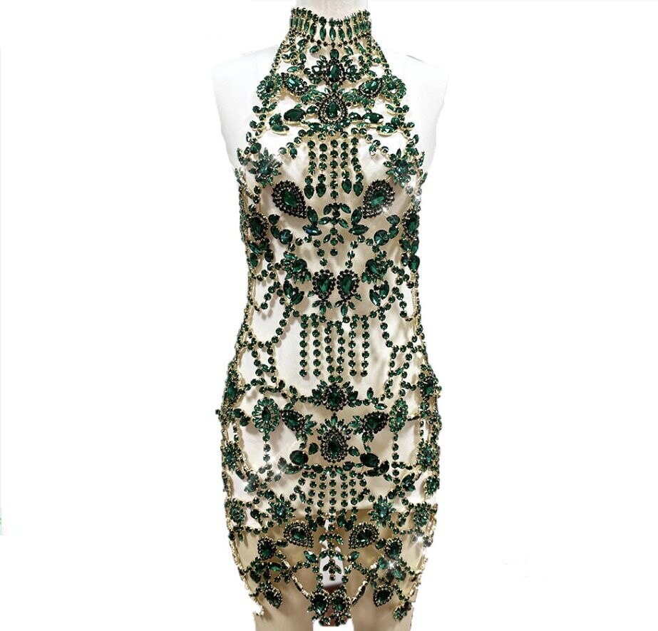 Swarovski Crystal Rhinestone Bling Dress: Green