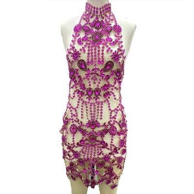 Swarovski Crystal Rhinestone Bling Dress: Fuchsia Pink