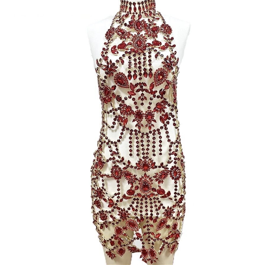 Swarovski Crystal Rhinestone Bling Dress: Red