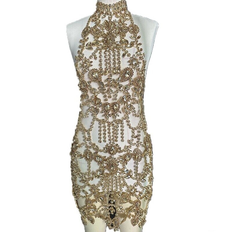 Swarovski Crystal Rhinestone Bling Dress: Gold