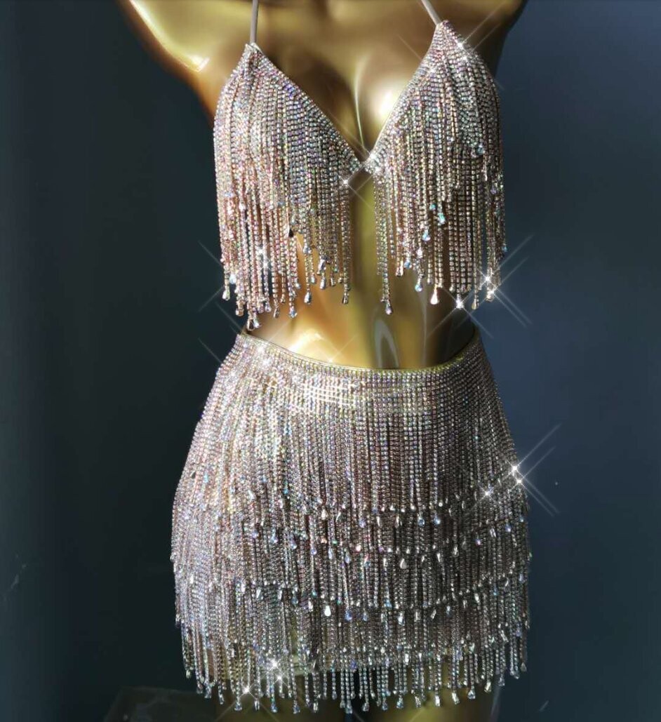 Swarovski Crystal Rhinestone Bling Tassel Bikini