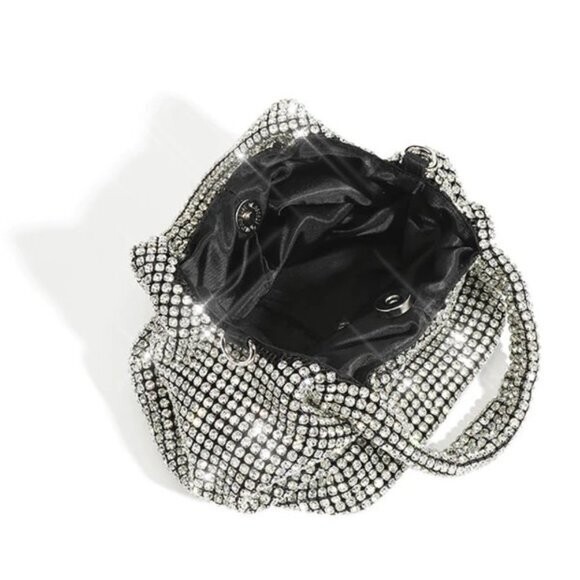 Swarovski  Crystal Rhinestone Bling Bucket Handbag Purse: Silver