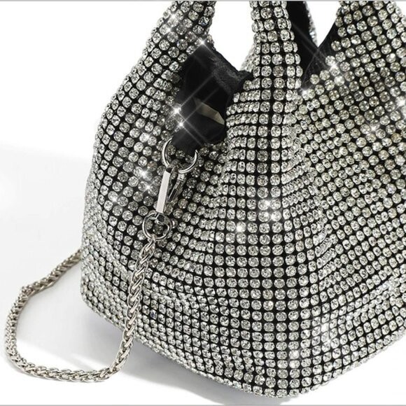 Swarovski  Crystal Rhinestone Bling Bucket Handbag Purse: Silver