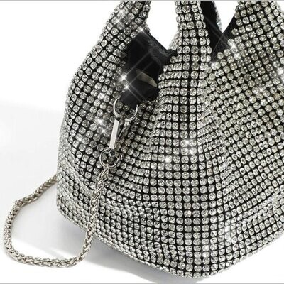 Swarovski Crystal Rhinestone Bling Bucket Handbag Purse: Silver