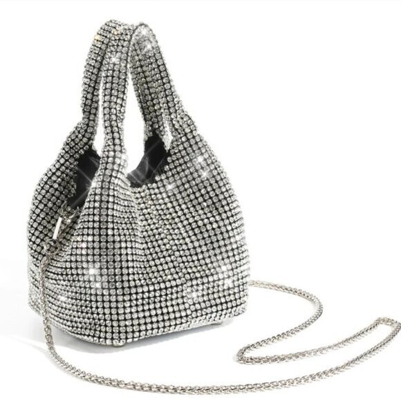 Swarovski  Crystal Rhinestone Bling Bucket Handbag Purse: Silver