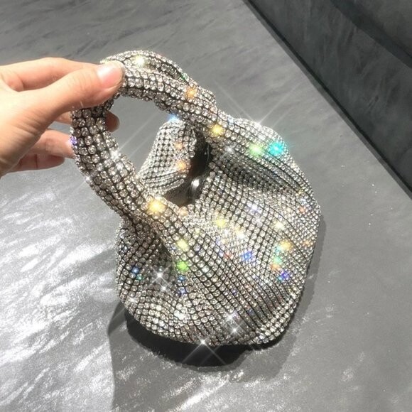 Swarovski  Crystal Rhinestone Bling Bucket Handbag Purse: Silver