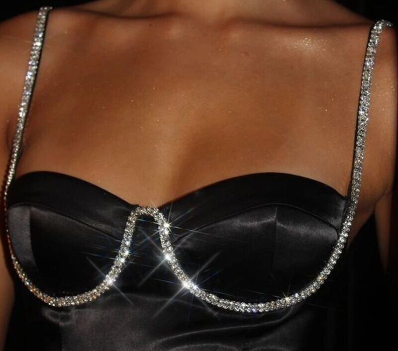 Swarovski Crystal Rhinestone Bling Body Bra Chain