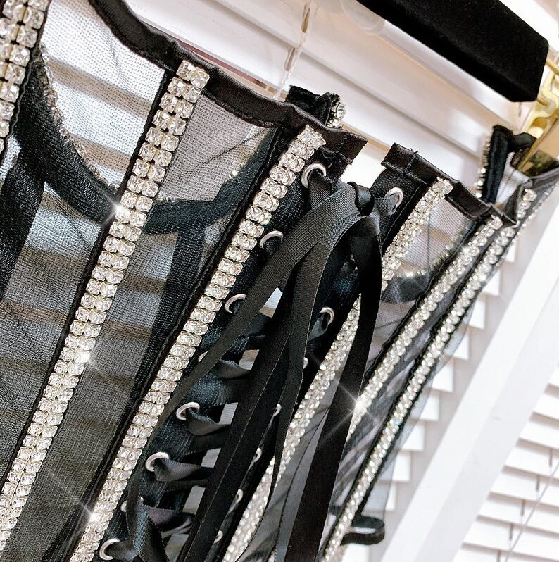 Swarovski Crystal Rhinestone Bling Corset Bustier Top