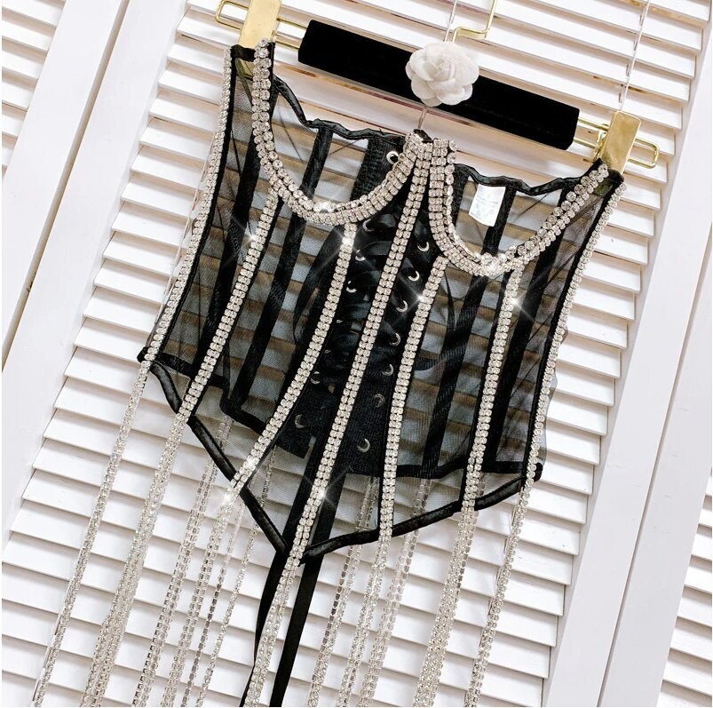 Swarovski Crystal Rhinestone Bling Corset Bustier Top