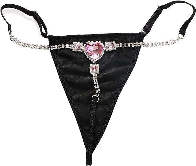 Swarovski Crystal Rhinestone Bling Heart Thong Panties