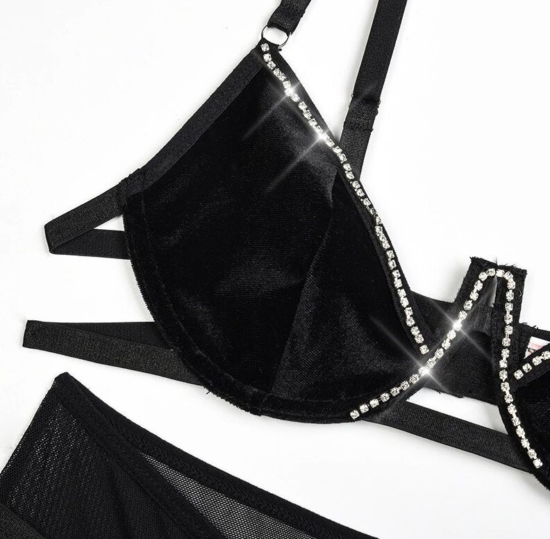 Swarovski Crystal Rhinestone Bling Lingerie Set: Pink Or Black